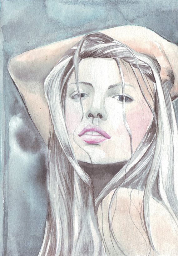 570x817 Original Portrait Watercolor Painting Art Young Beautiful Woman