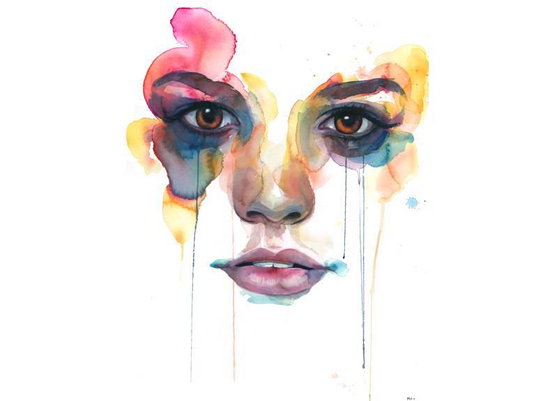 792x576 Portrait Painting Watercolor Face Woman Female Feminine Emotional