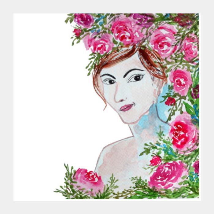 700x700 Beautiful Woman Face Illustration Watercolor Painting Square Art