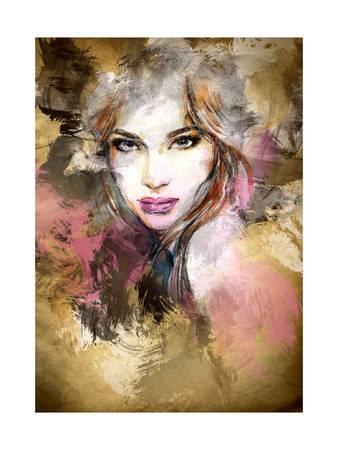 338x450 Beautiful Woman Face. Watercolor Illustration Art Print By Anna