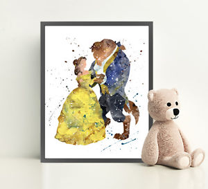 300x273 Beauty And The Beast Disney Art Print Watercolor Wall Art Canvas