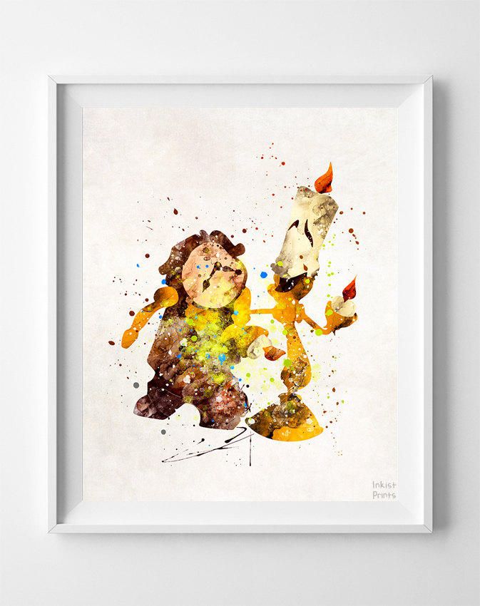 673x850 Cogsworth And Lumiere Print, Beauty And The Beast, Watercolor Art
