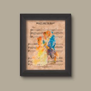 300x300 Beauty And The Beast Watercolor, Sheet Music Print Prints