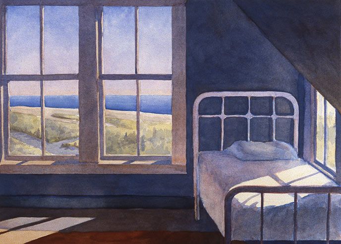 688x491 Watercolor Painting Of Sunlight Coming Into A Seaside Bedroom