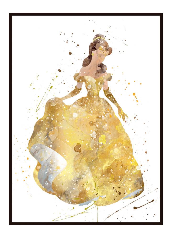 724x1024 Disney Belle Watercolour Wall Print Wall Art Sizes 10x8, A4, A3