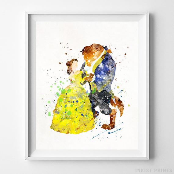 570x570 Beauty And The Beast Belle Watercolor Art Disney Art Poster Etsy