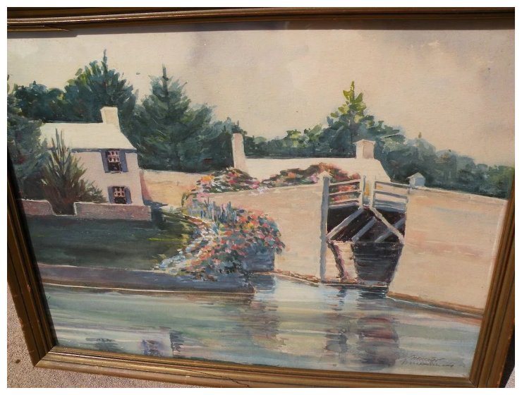 740x560 Vintage Bermuda Art Signed Watercolor Painting Of Somerset Bridge