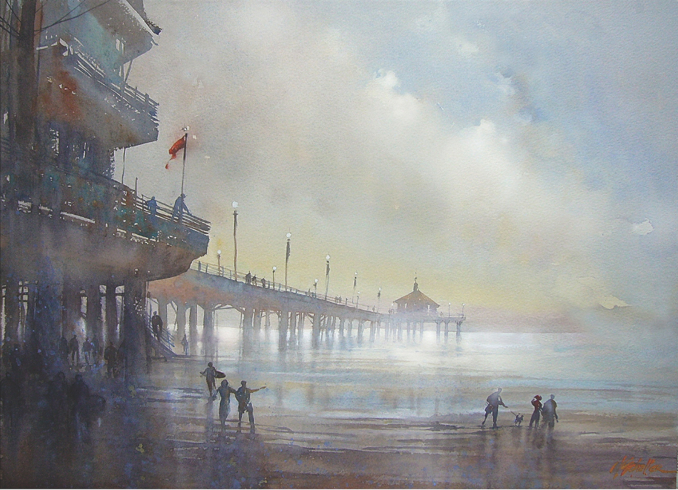 950x686 Splash Best Of Watercolor Winners Manhattan Beach Pier Watercolor