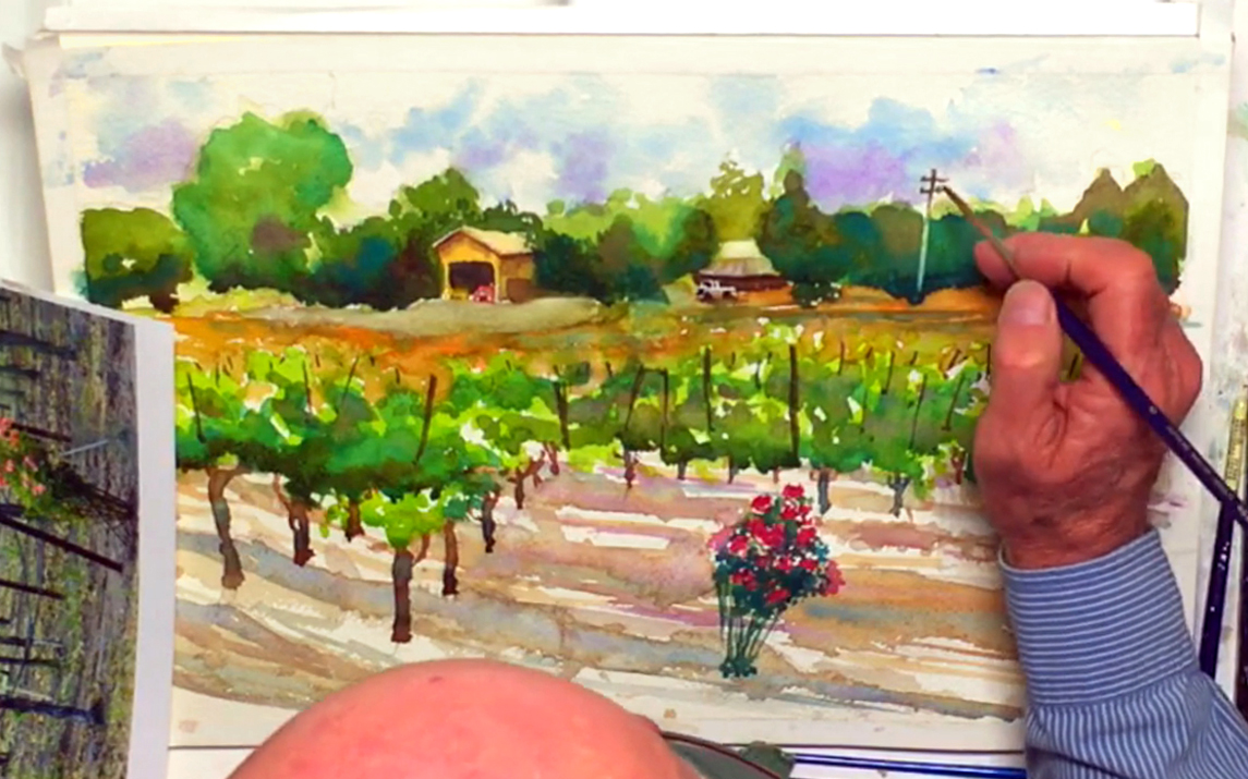 1145x715 Easy Watercolor Landscape Painting A Vineyard In Napa Valley