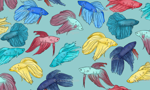 500x300 Watercolor Betta Fish On Light Blue Wallpaper