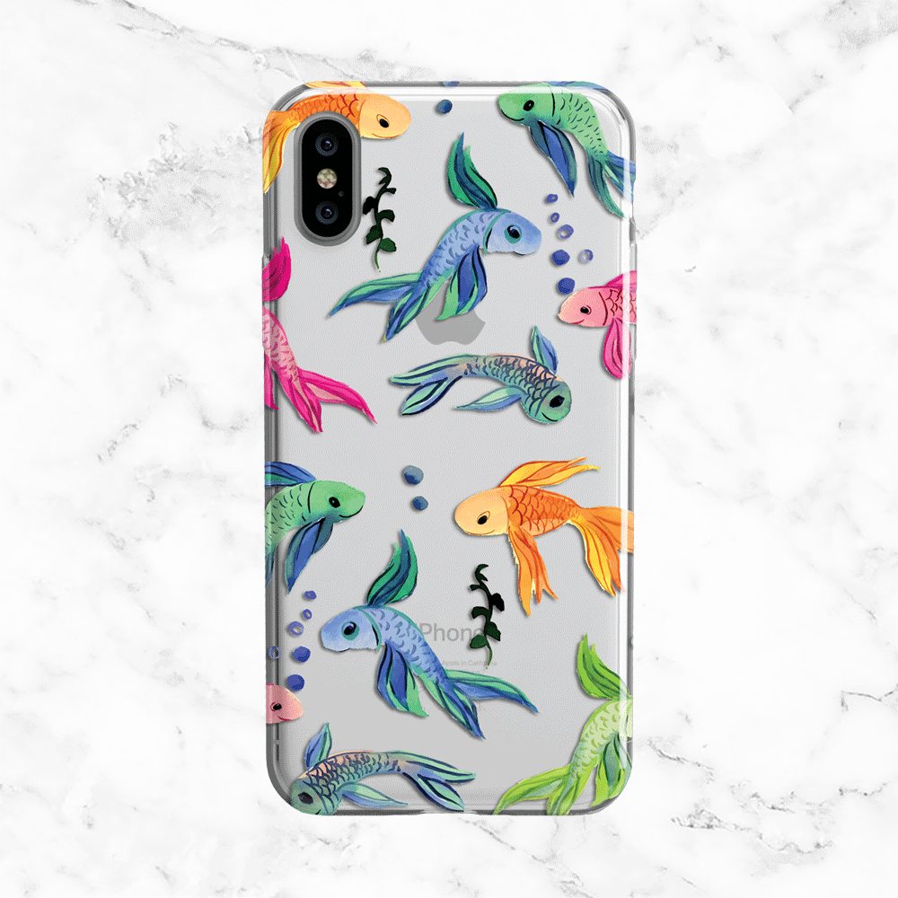 1000x1000 Watercolor Rainbow Betta Fish Phone Case