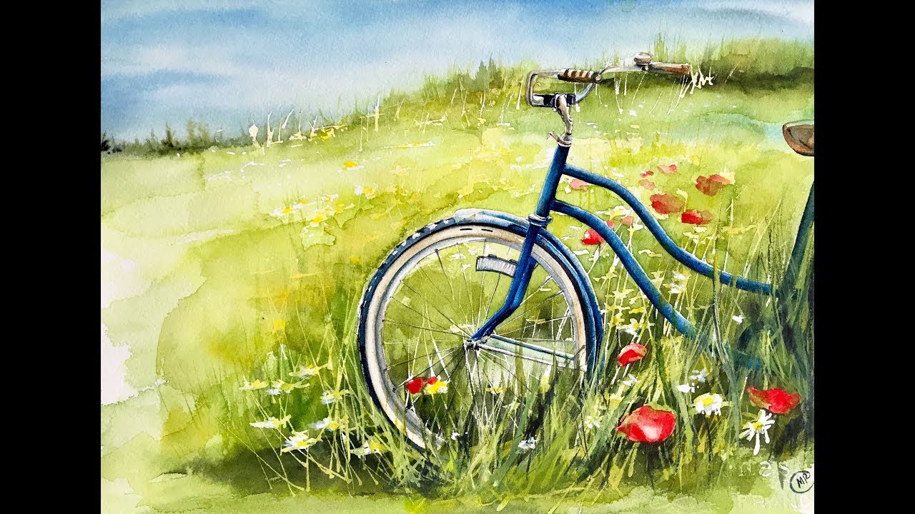 1280x720 Bicycle In A Field Watercolor Painting Tutorial