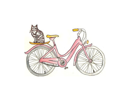500x388 Buy One Get One Pink Cat Bicycle Watercolor By Bonjourfrenchie