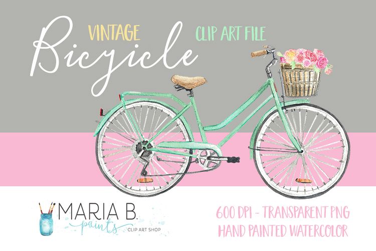 750x500 Teal Vintage Bicycle Watercolor Clip Art Png