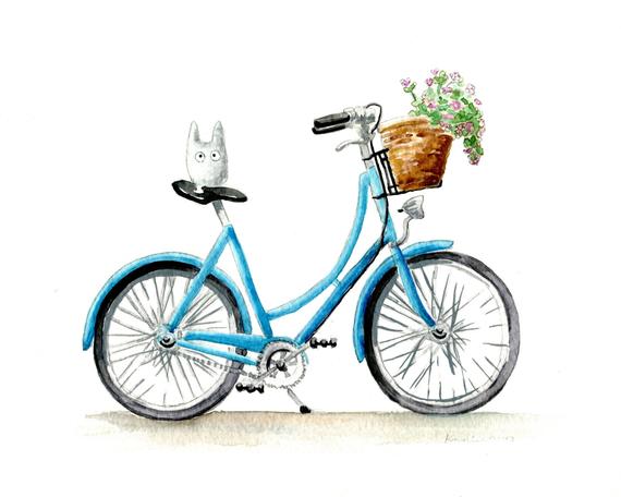 570x456 Totoro Bicycle Watercolor Print Raise A Bike Fund Studio Etsy