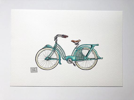 570x427 Vintage Bicycle Watercolor Archival Print Watercolor Bike Etsy