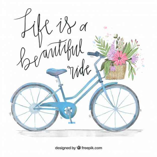 626x626 Watercolor Bicycle Background With Basket And Message Vector
