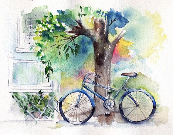 570x445 Bicycle Painting Print Of The Bicycle Watercolor By Draw