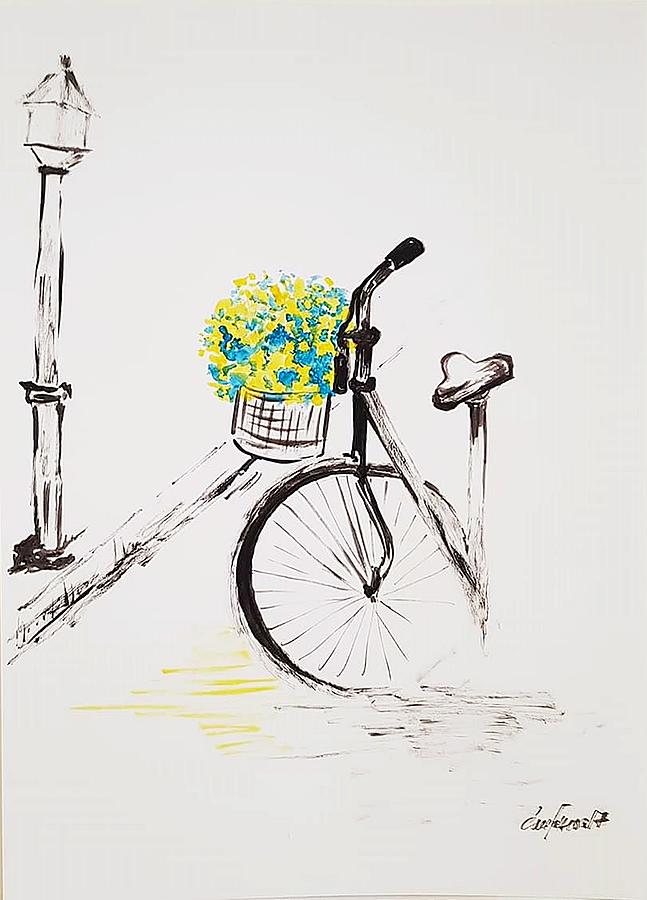 647x900 Bicycle Watercolor Painting On Paper Original Painting By Elena Ganeva