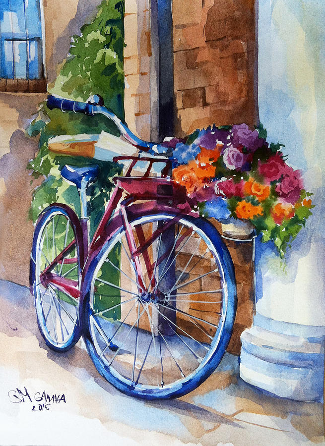 655x900 Bicycle With Flowers Painting By Ganna Melnychenko