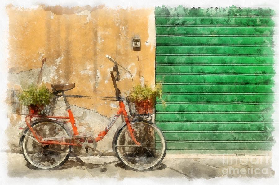 900x598 Lucca Italy Bike Watercolor Painting By Edward Fielding