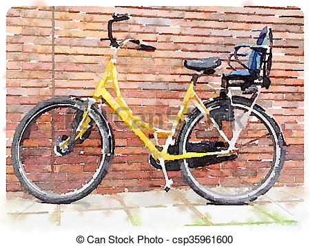 450x357 Yellow Bicycle Digital Watercolour. Digital Watercolour Painting