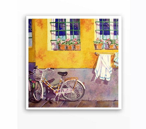 570x504 Bicycle Watercolor Paintings Print Painting By Watercolorbymuren