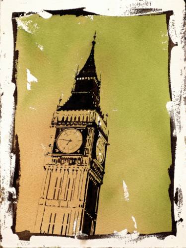375x500 Fine Art Watercolor Painting W Faux Photo Borders Of Big Ben