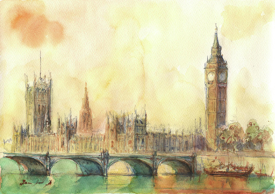 900x636 London Big Ben And Thames River Painting By Juan Bosco