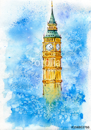 350x500 Big Ben, London,watercolor Illustration Stock Photo And Royalty