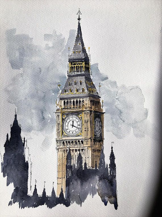 570x760 Original Watercolour Of The Elizabeth Tower (Big Ben), London In