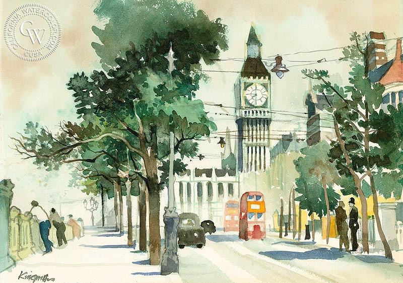 800x562 Thames Embankment With Big Ben, London, C. 1965, Art By Dong