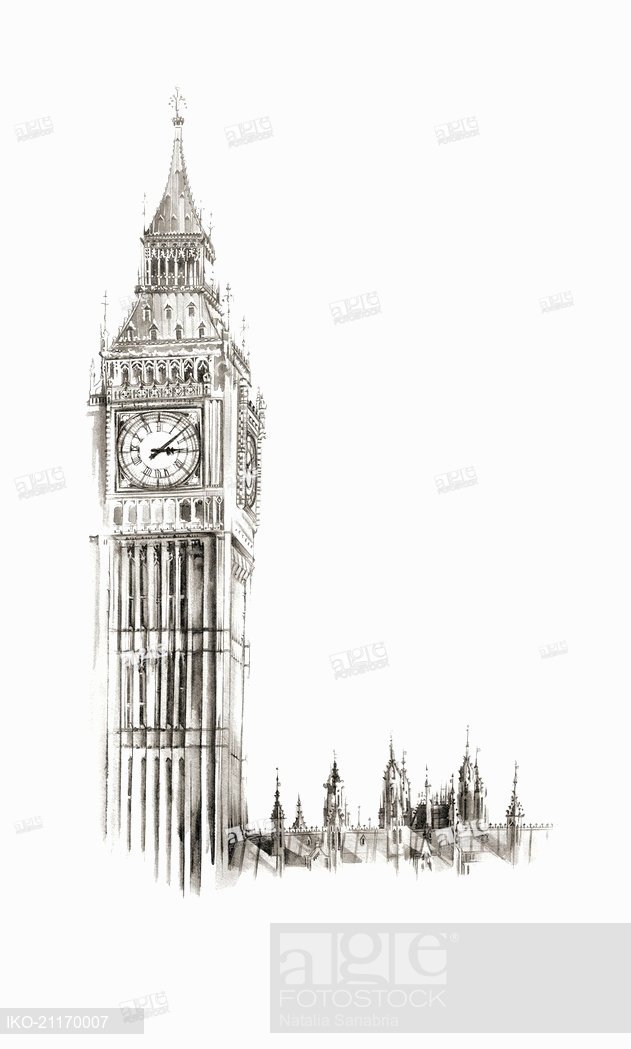 631x1049 Watercolor Painting Of Big Ben, London, Stock Photo, Picture And