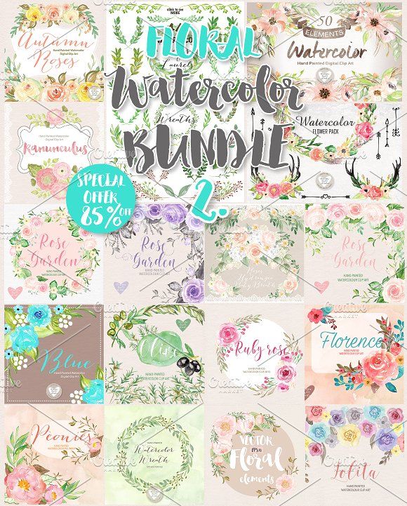 580x721 Big Watercolor Floral Bundle 2. By Designloverstudio On
