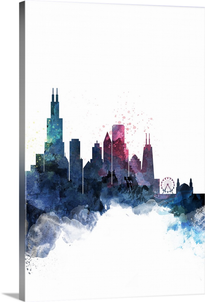 680x1000 Chicago Watercolor Cityscape Wall Art, Canvas Prints, Framed