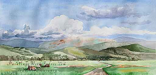 512x245 Big Sky In A Cowboy Frame Original Panorama Watercolor Painting