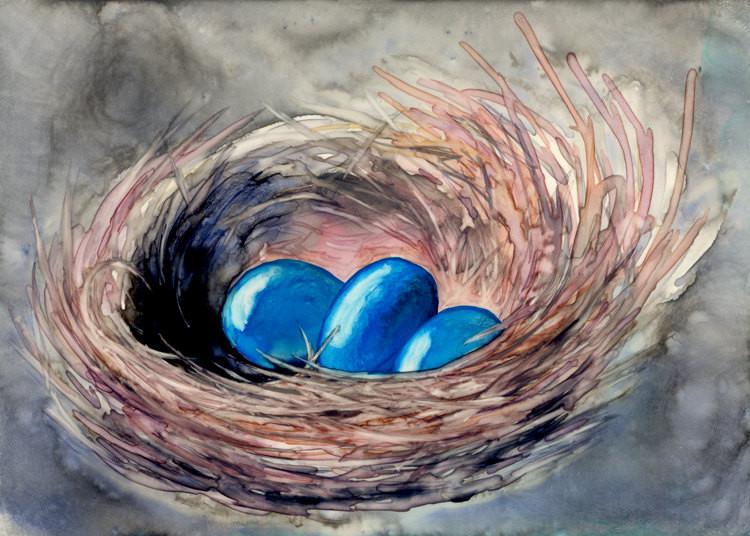 750x536 Bird Nest Watercolor Painting