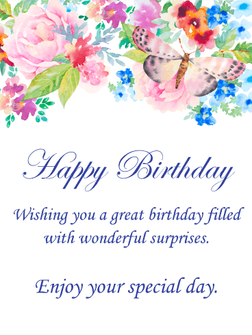 368x490 Watercolor Flower Amp Butterfly Happy Birthday Card Birthday
