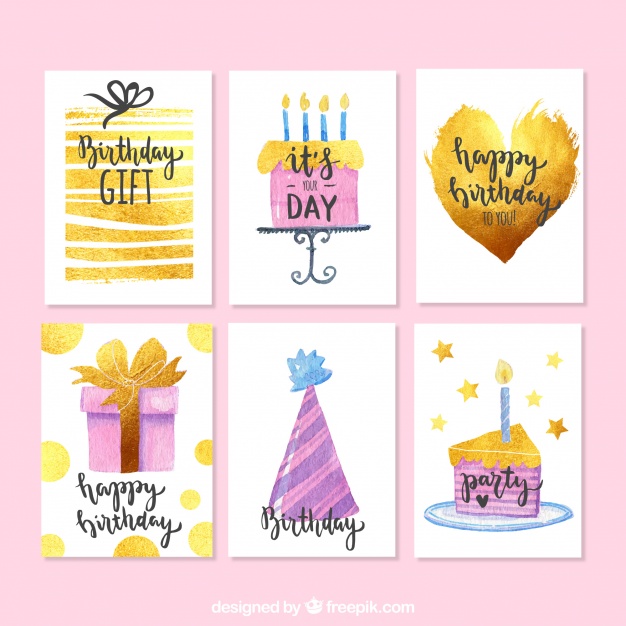 626x626 Watercolor Birthday Cards Pack Vector Free Download