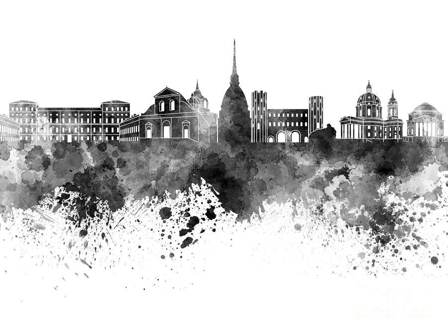 900x675 Turin Skyline In Black Watercolor On White Background Painting By
