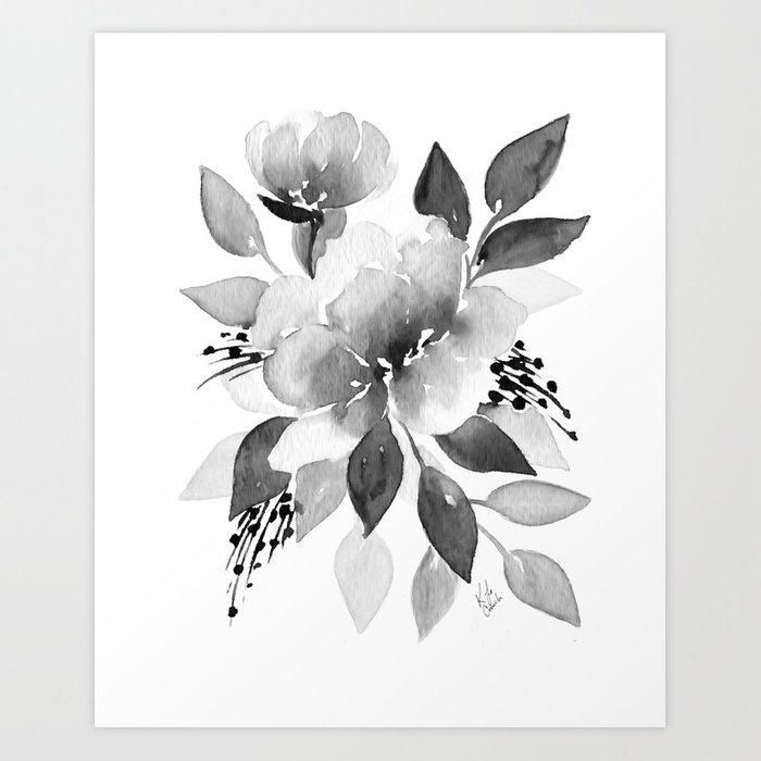 700x700 Black And White Watercolor Flowers Art Print By Katrinacrouch
