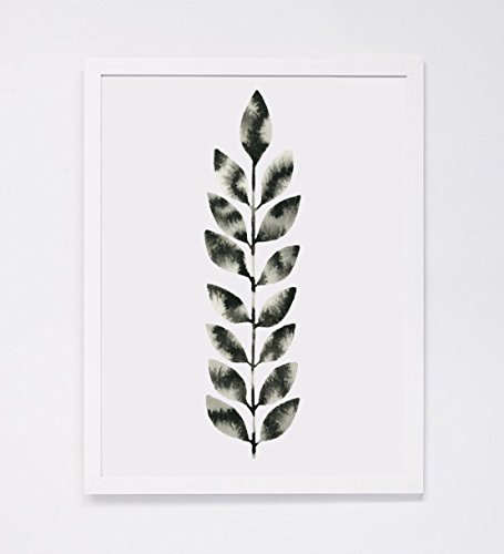 455x500 Watercolor Nature Painting, Black White Modern Leaf
