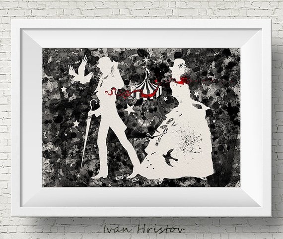 570x482 The Night Circus Black And White Watercolor Painting Art Print Etsy