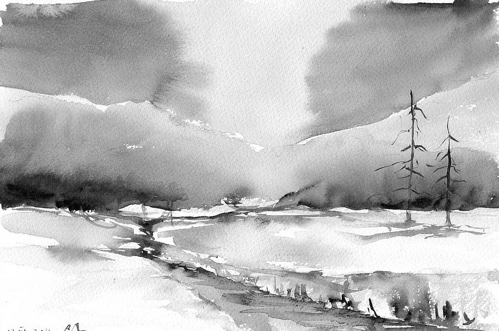 1024x679 Watercolour Painting Black And White Mood Liliya Datsyuk