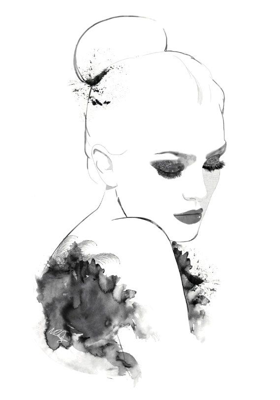 569x813 Black And White Watercolor Portrait By Natalie Lines. Art