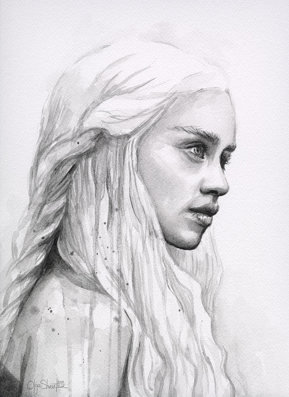 584x800 Daenerys Watercolor Portrait Art Print By Olga Shvartsur