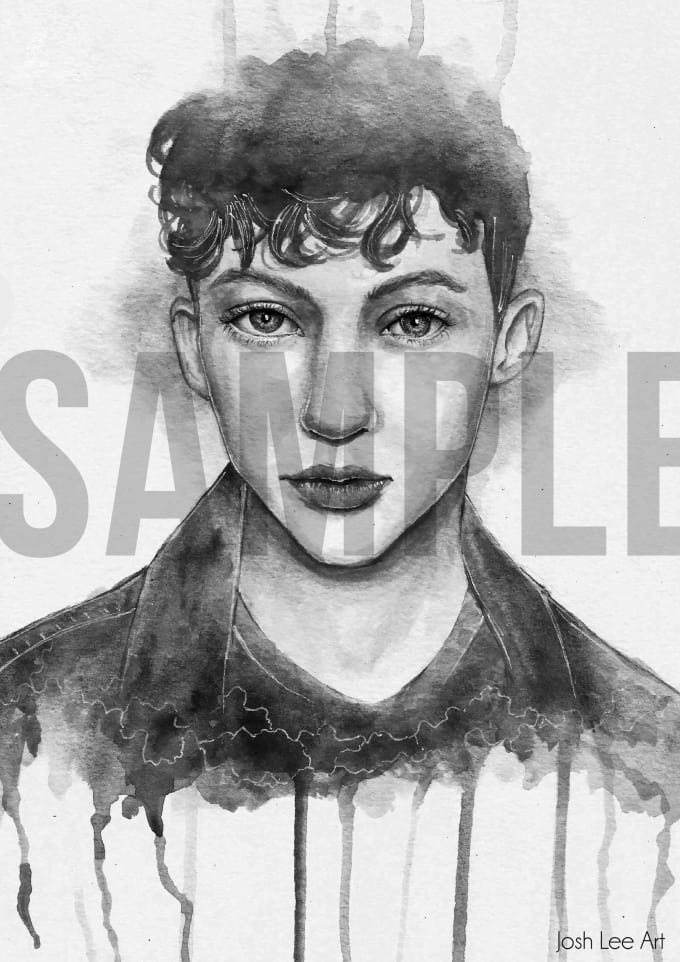 680x962 Draw A Watercolor Portrait Black And White By Joshleeart