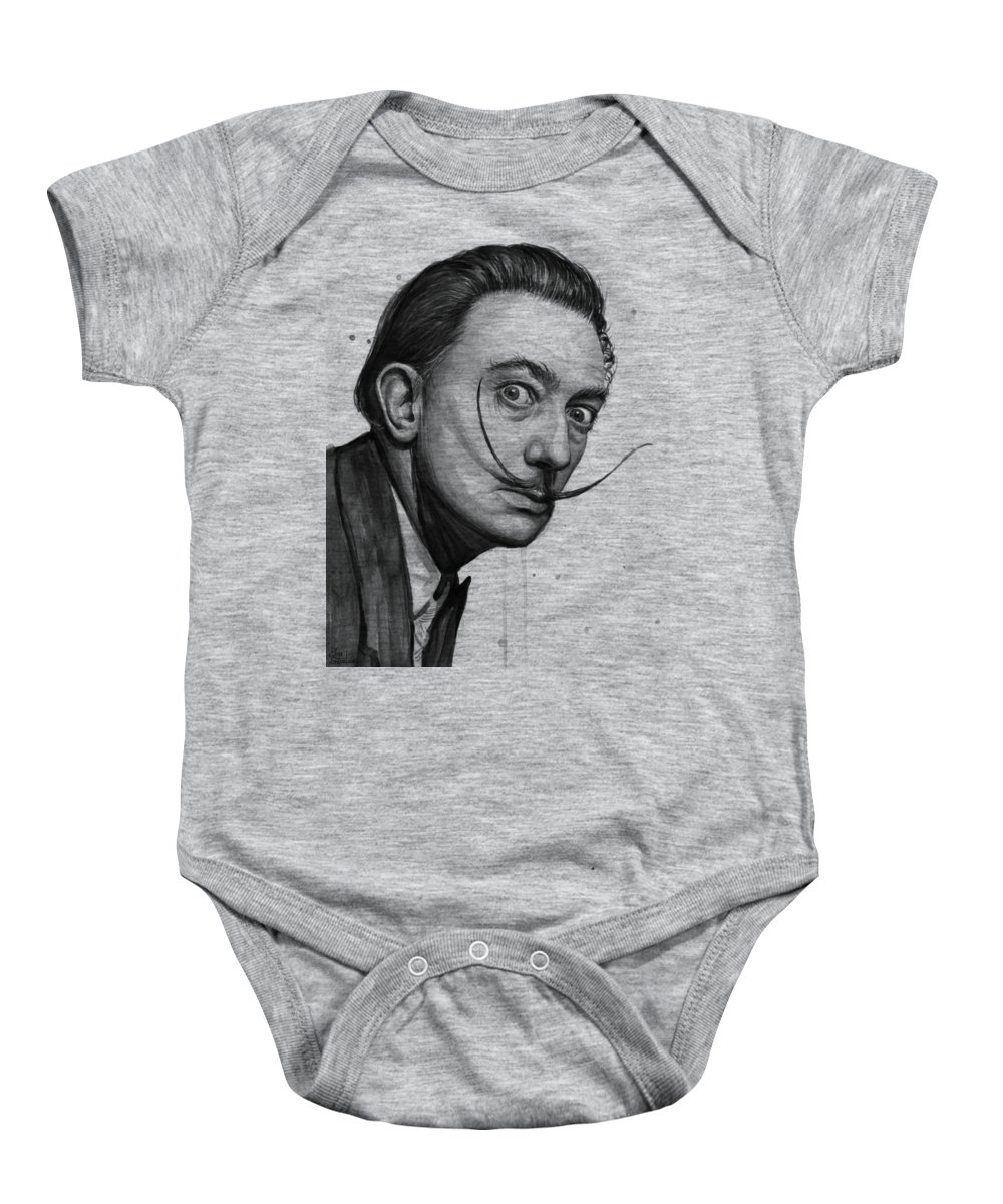 1000x1200 Salvador Dali Portrait Black And White Watercolor Onesie For Sale