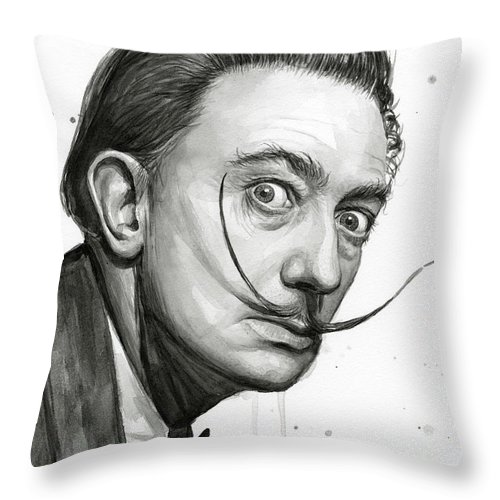 500x500 Salvador Dali Portrait Black And White Watercolor Throw Pillow For