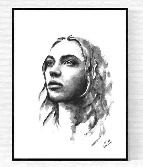 570x669 Watercolor Portrait Painting Black And White Etsy